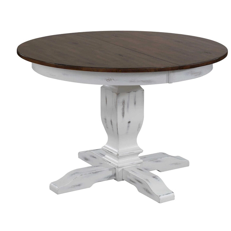 Table à manger ronde sur pied avec rallonge – Bois d'hévéa – 4 à 6 places