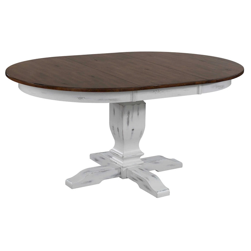 Round Pedestal Dining Table with Extension Leaf - Rubberwood - Seats 4-6