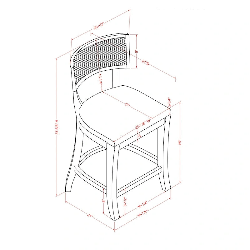 Counter Height Chair with Woven Cane Back - Rubberwood - Beige Seat