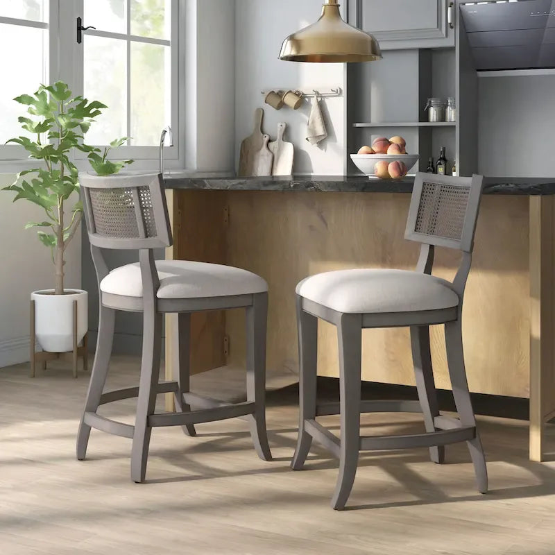 Counter Height Chair with Woven Cane Back - Rubberwood - Beige Seat