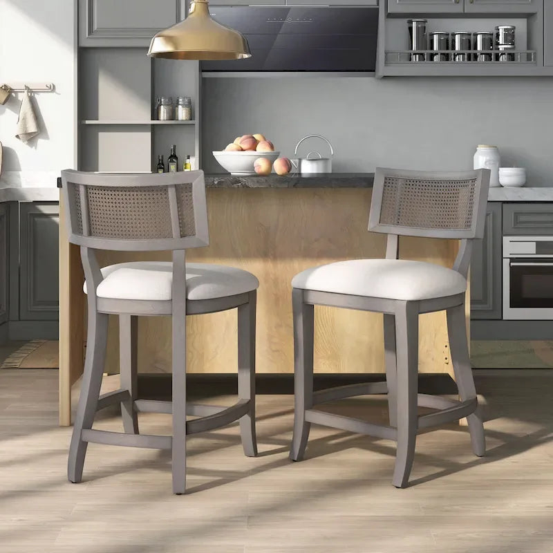 Counter Height Chair with Woven Cane Back - Rubberwood - Beige Seat