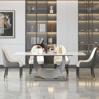 79 Marble Dining Table for 10, Modern Rectangle Kitchen Table with U Shape Pedestal Base