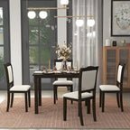 Ensemble de salle à manger 5 pièces en bois de style simple, table rectangulaire et chaises rembourrées pour petits espaces