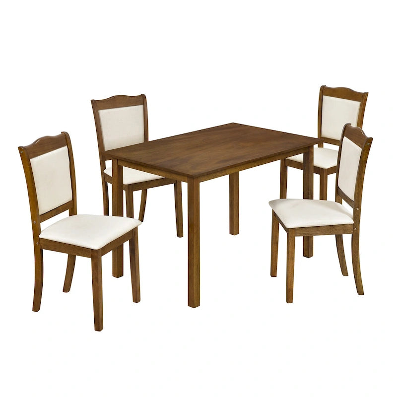 Ensemble de salle à manger 5 pièces en bois de style simple, table rectangulaire et chaises rembourrées pour petits espaces
