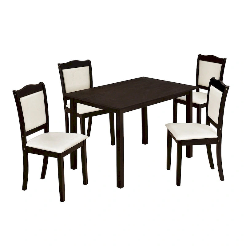 Ensemble de salle à manger 5 pièces en bois de style simple, table rectangulaire et chaises rembourrées pour petits espaces
