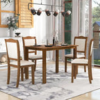 Ensemble de salle à manger 5 pièces en bois de style simple, table rectangulaire et chaises rembourrées pour petits espaces