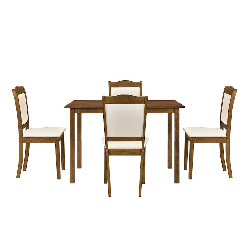Ensemble de salle à manger 5 pièces en bois de style simple, table rectangulaire et chaises rembourrées pour petits espaces
