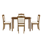 Ensemble de salle à manger 5 pièces en bois de style simple, table rectangulaire et chaises rembourrées pour petits espaces