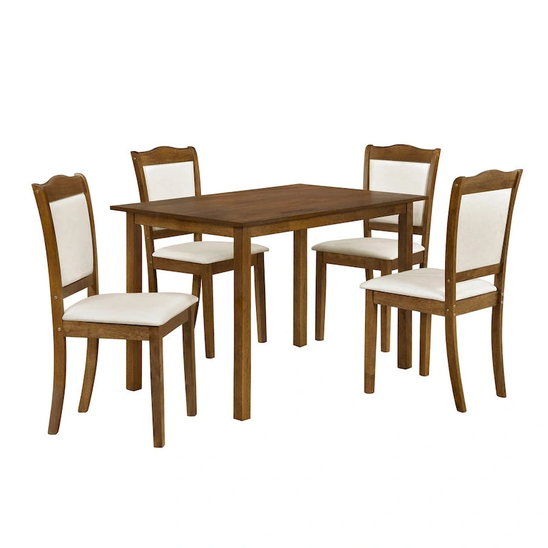 Ensemble de salle à manger 5 pièces en bois de style simple, table rectangulaire et chaises rembourrées pour petits espaces