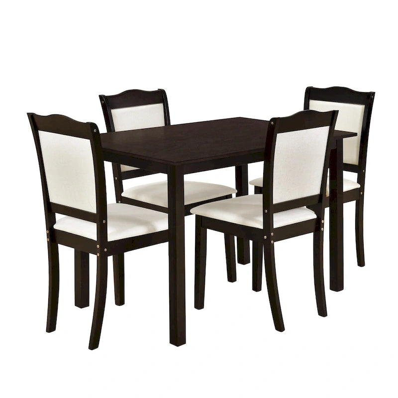 Ensemble de salle à manger 5 pièces en bois de style simple, table rectangulaire et chaises rembourrées pour petits espaces