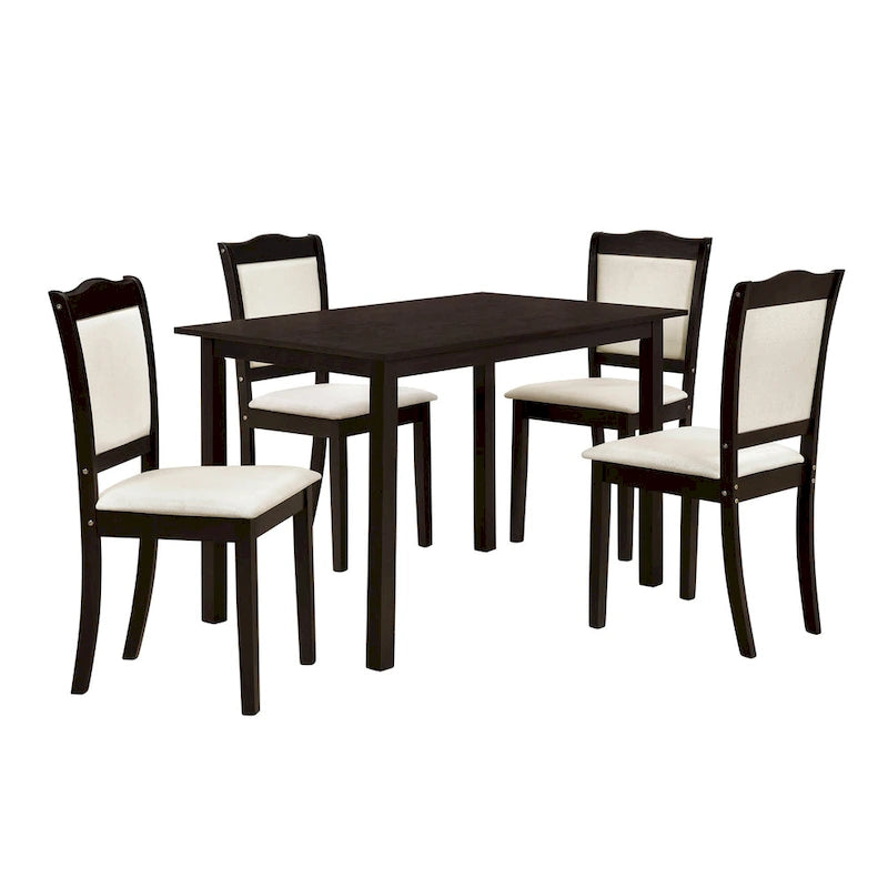 Ensemble de salle à manger 5 pièces en bois de style simple, table rectangulaire et chaises rembourrées pour petits espaces