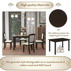 Ensemble de salle à manger 5 pièces en bois de style simple, table rectangulaire et chaises rembourrées pour petits espaces