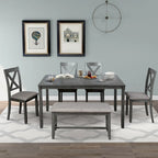 6-Piece Wooden Kitchen Dining Table Set with 4 Chairs and Bench