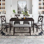 6-Piece Wooden Kitchen Dining Table Set with 4 Chairs and Bench