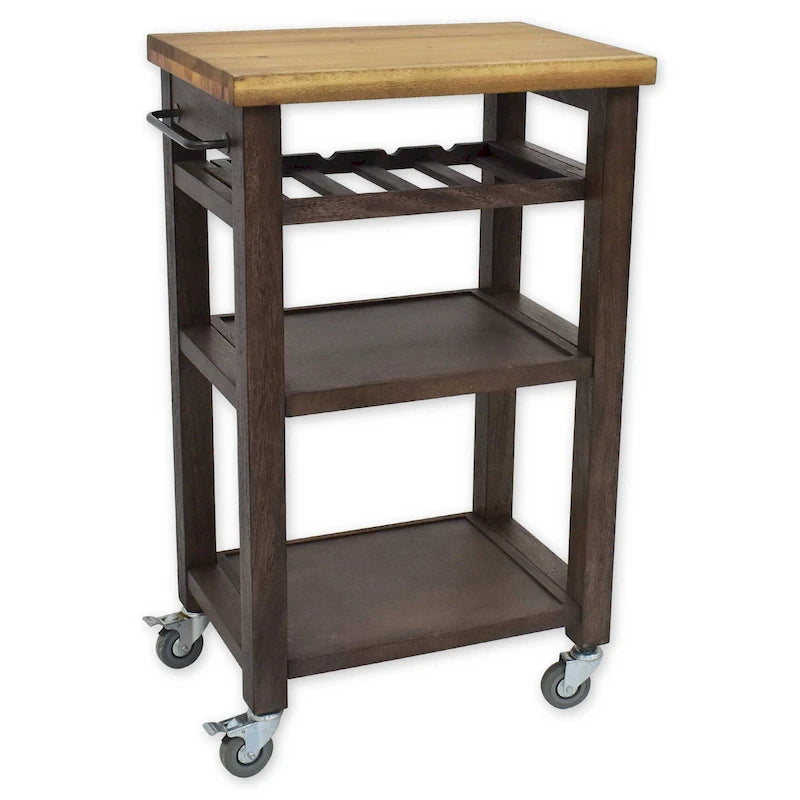 Steve Silver Bautzen Solid Acacia Wood Rolling Utility Cart
