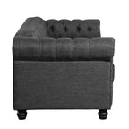 Canapé Chesterfield en lin avec boutons touffetés, clous décoratifs et pieds en bois massif pour salon - Morden Fort