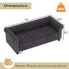 Canapé Chesterfield en lin avec boutons touffetés, clous décoratifs et pieds en bois massif pour salon - Morden Fort