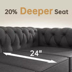 Canapé Chesterfield en lin avec boutons touffetés, clous décoratifs et pieds en bois massif pour salon - Morden Fort