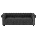 Canapé Chesterfield en lin avec boutons touffetés, clous décoratifs et pieds en bois massif pour salon - Morden Fort