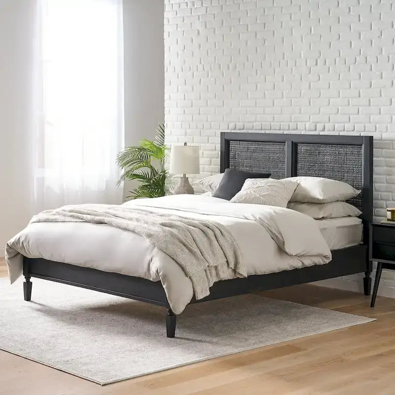 Lorent Acacia Wood and Rattan Queen Bed by Christopher Knight Home