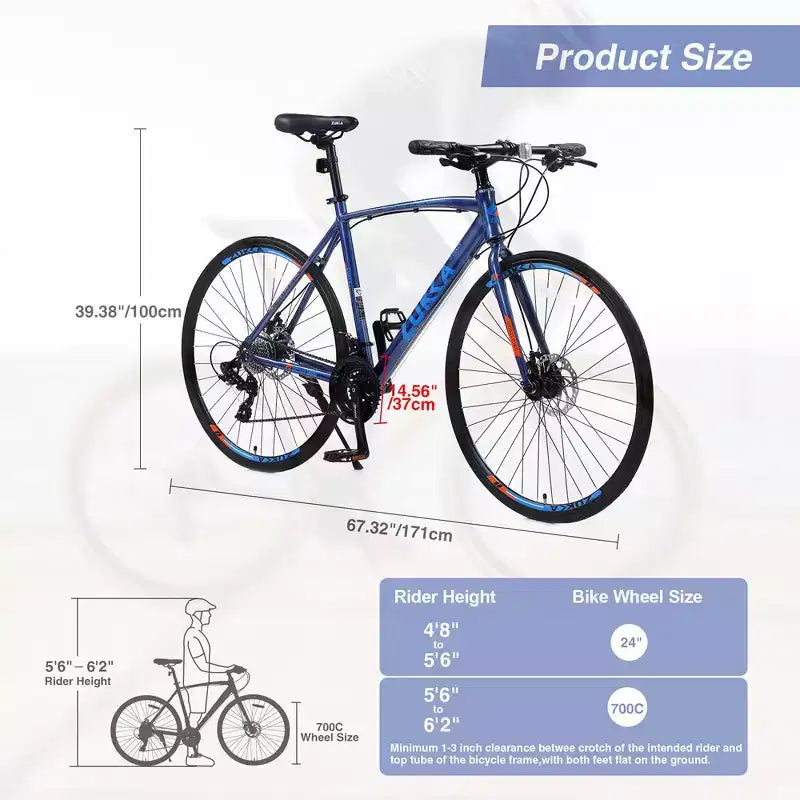 Road Bike With 24 Speeds Drivetrain, 700C Bike With Disc Brakes, Lightweight City Bike Aluminum Alloy Frame,Road Hybrid Bike