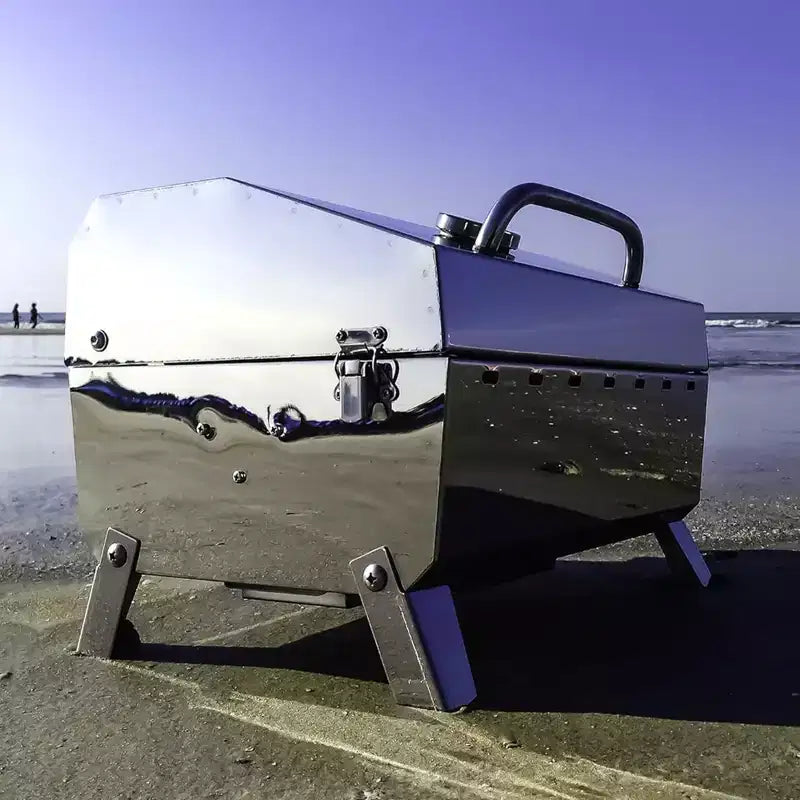 Barbecue au propane portable Camco Grill-Stow N Go 125 avec allumeur à bouton-poussoir, thermomètre et sac de rangement pour VR, hayon arrière et camping