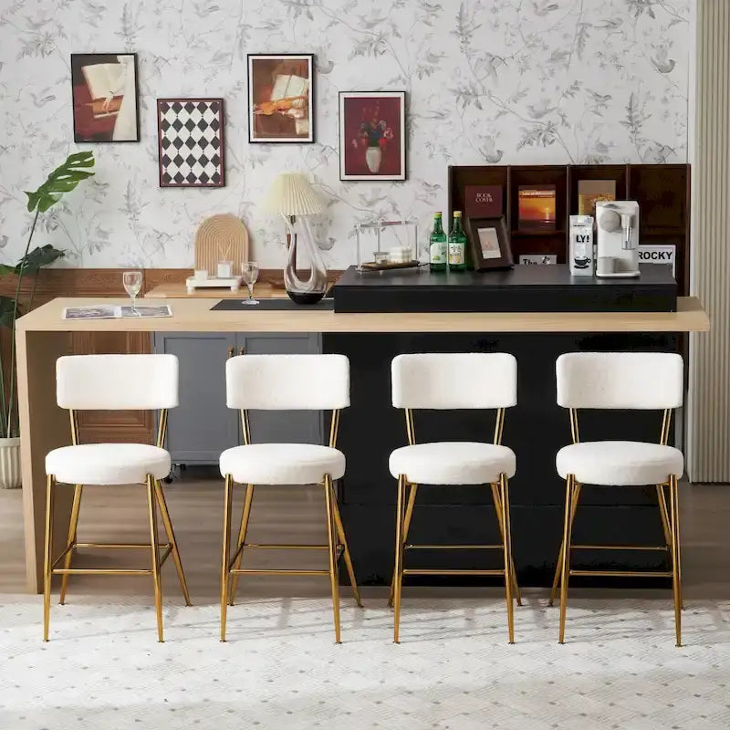Set of 2/Set of 4 Modern Teddy Fabric Upholstered Bar Stools with Metal Base