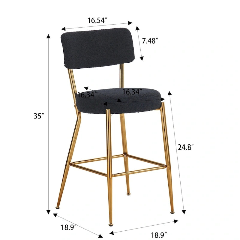 Set of 2/Set of 4 Modern Teddy Fabric Upholstered Bar Stools with Metal Base