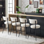 Set of 2/Set of 4 Modern Teddy Fabric Upholstered Bar Stools with Metal Base