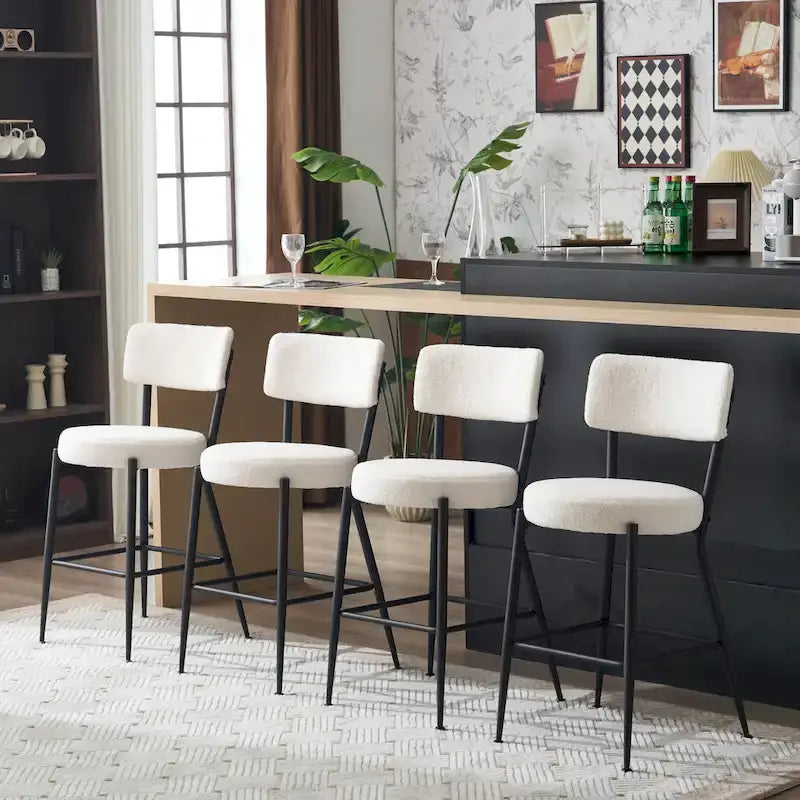 Set of 2/Set of 4 Modern Teddy Fabric Upholstered Bar Stools with Metal Base