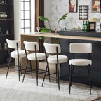 Set of 2/Set of 4 Modern Teddy Fabric Upholstered Bar Stools with Metal Base