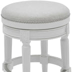 HomeRoots 26 White Solid Wood and Fabric Backless Counter Height Swivel Bar Chair