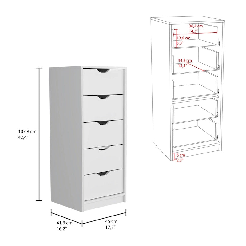 Commode haute à 5 tiroirs avec système coulissant