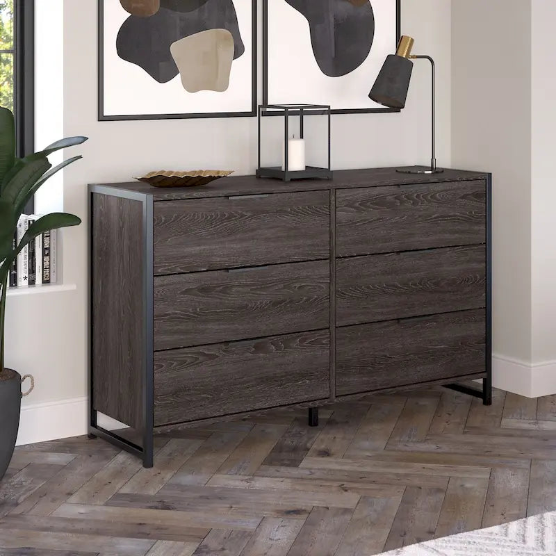 6-Drawer Dresser with Black Metal Frame - 57 Inch