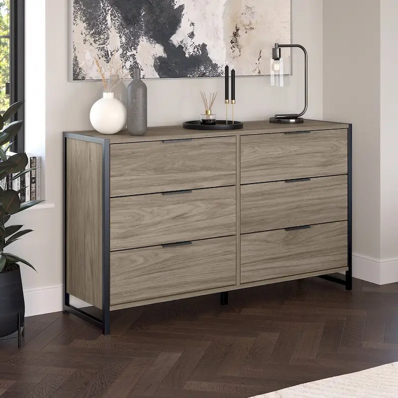 6-Drawer Dresser with Black Metal Frame - 57 Inch