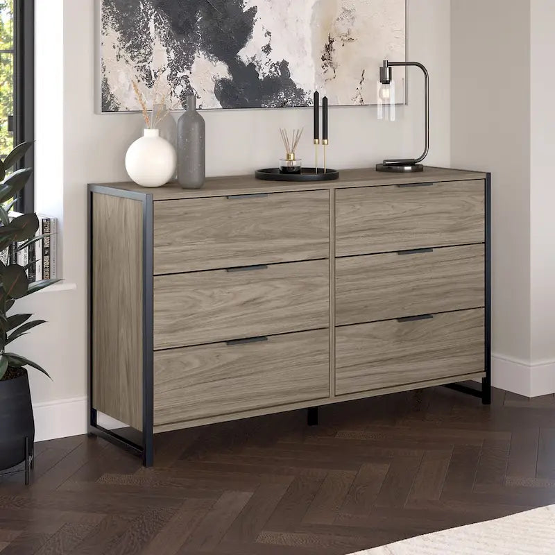 6-Drawer Dresser with Black Metal Frame - 57 Inch
