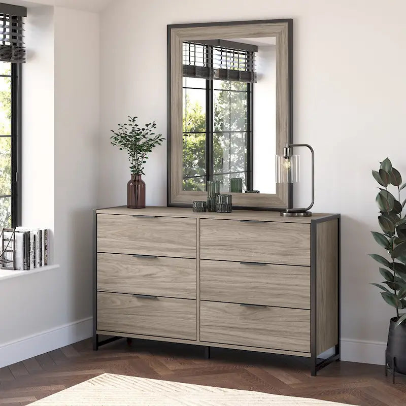 6-Drawer Dresser with Black Metal Frame - 57 Inch