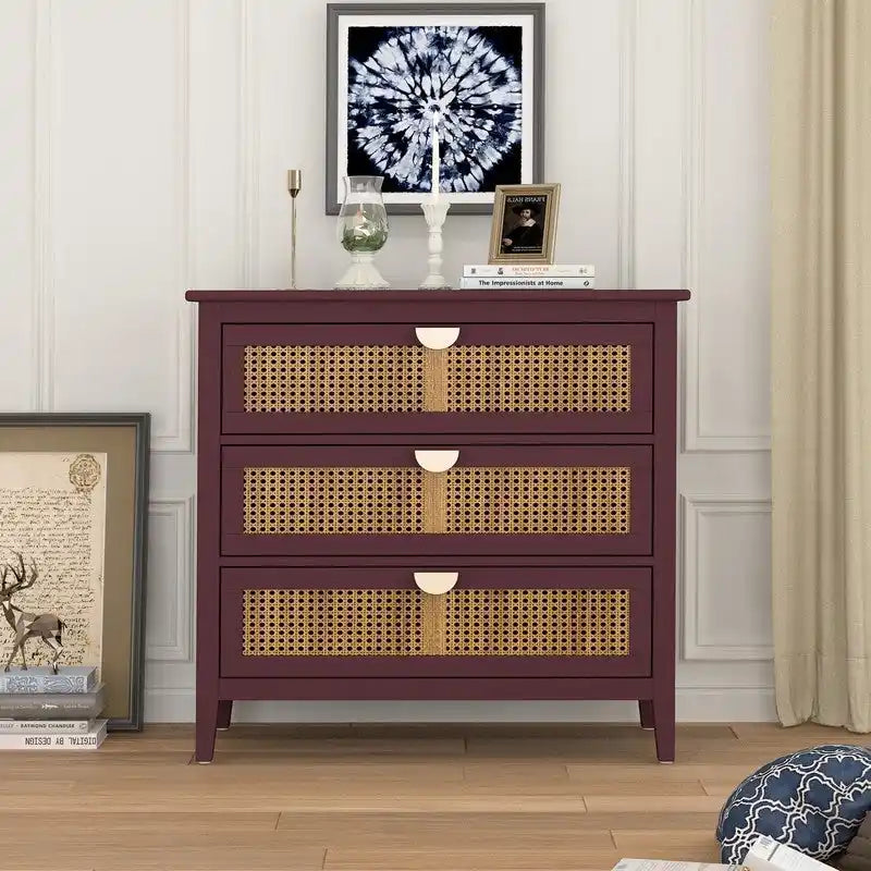 Natural Rattan Storage Cabinet 3 Drawer Chest