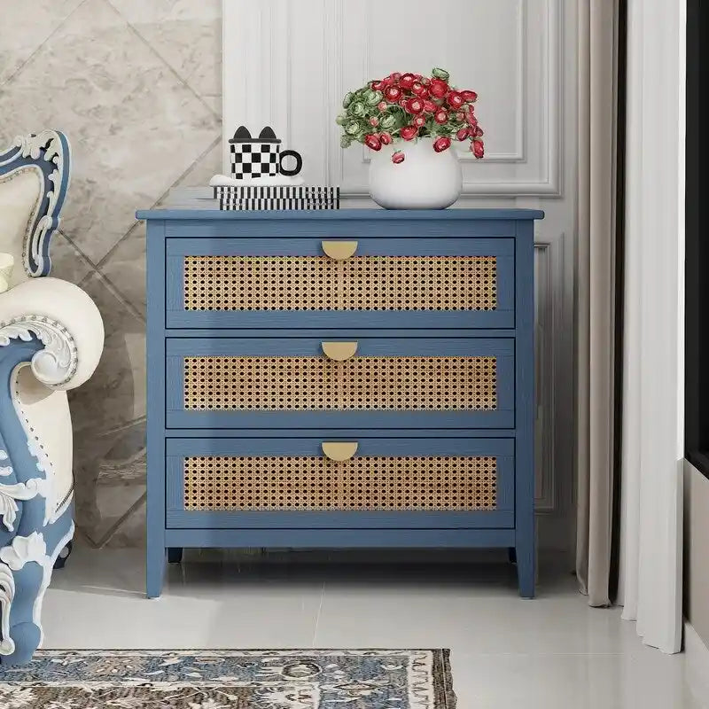 Natural Rattan Storage Cabinet 3 Drawer Chest