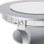 SEI Furniture Olivia Contemporary Mirrored Round Coffee Table in Matte Silver Details and Shelf