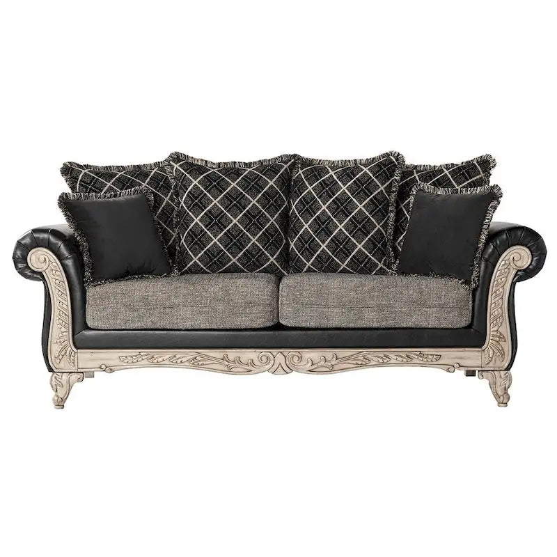 Roundhill Furniture San Marino Two-tone Fabric Wooden Sofa and Loveseat Set