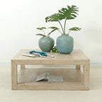 Artissance 39.4L Square Weathered White Washed Wood Indoor Peking Grand Framed Coffee Table