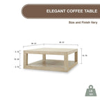 Artissance 39.4L Square Weathered White Washed Wood Indoor Peking Grand Framed Coffee Table