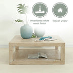 Artissance 39.4L Square Weathered White Washed Wood Indoor Peking Grand Framed Coffee Table