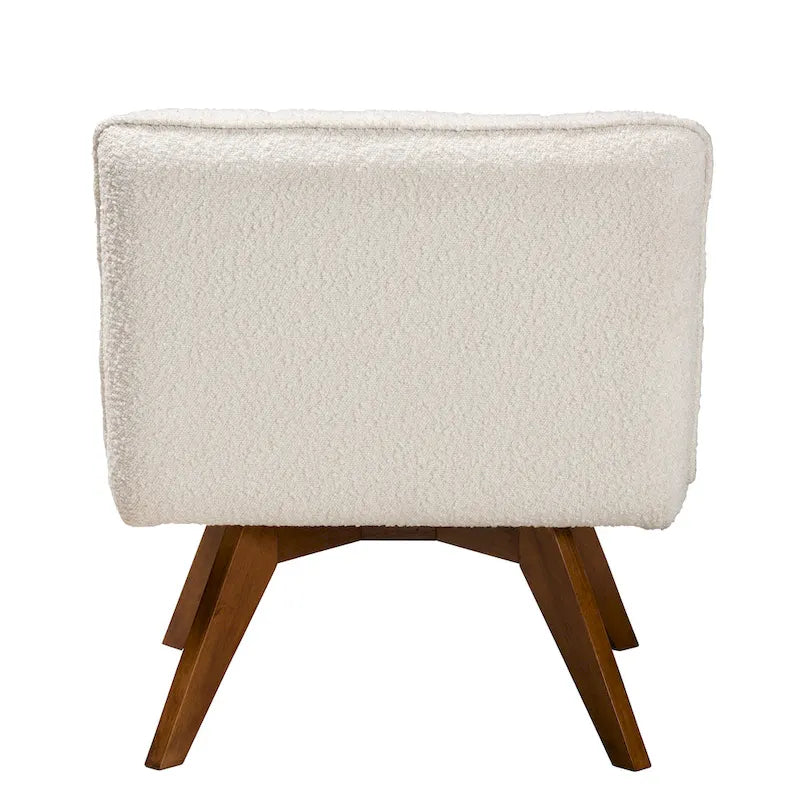 Darielle Japandi Cream Boucle Fabric and Walnut Brown Finished Rubberwood Accent Chair