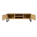 Natural Wood TV Stand with 2 Drawers and Storage Cubbies