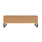 Natural Wood TV Stand with 2 Drawers and Storage Cubbies
