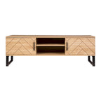 Natural Wood TV Stand with 2 Drawers and Storage Cubbies