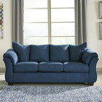 Canapé à dossier coussiné en microfibre bleu marine Aruca