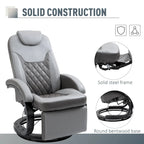 HOMCOM PU Recliner Reading Armchair with Footrest, Headrest and Round Steel/Wood Base for Living Room or Office, Grey